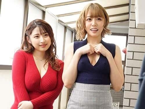 【水原みその・浜崎真緒】大きなおっぱいで挟み撃ち密着してきたW巨乳美痴女妻が授乳圧迫と乳揺れ騎乗位の同時責めに。。